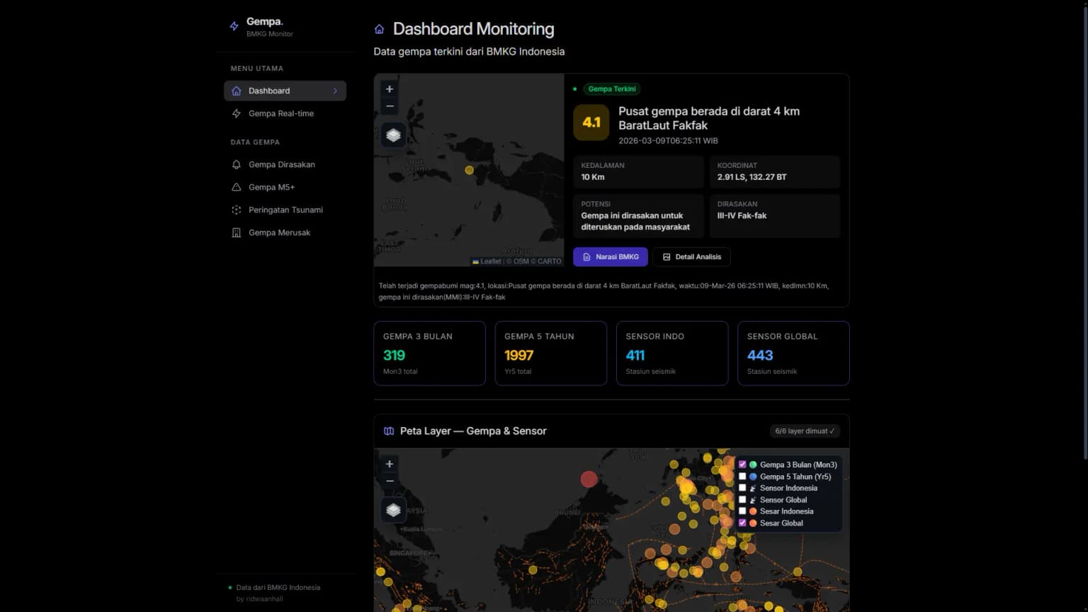 Gempa - Earthquake Monitoring Dashboard — image 1 of 2