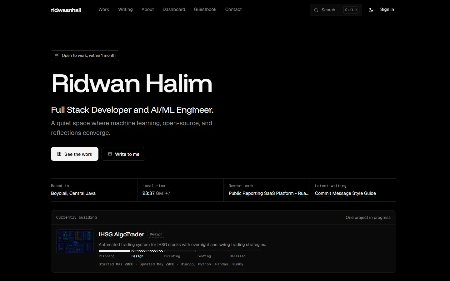 The ridwaanhall.com site, open at ridwaanhall.com